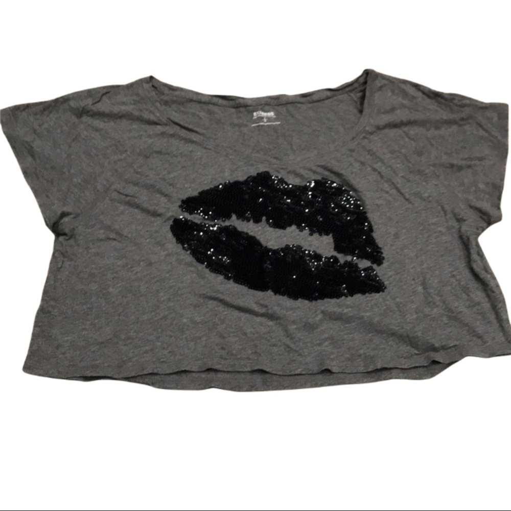 ☀️Express Sequin Lips Crop Top Dreamweight Cotton Size ☀️